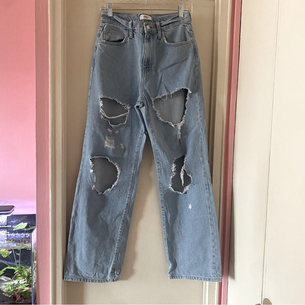 Forever 21 Distressed Blue Jeans with Holes in Front